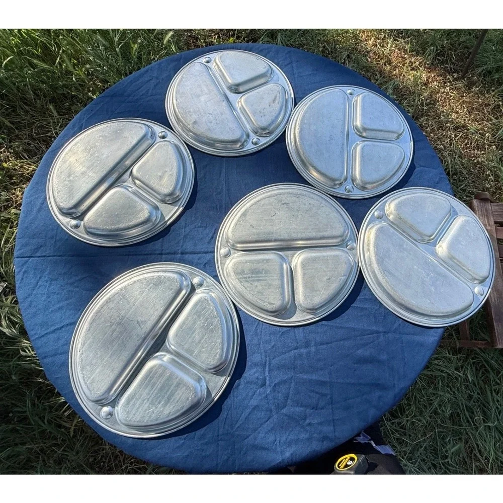 Vintage Aluminum Divided Mess Trays Set of 6 – Military Cafeteria Style Plates